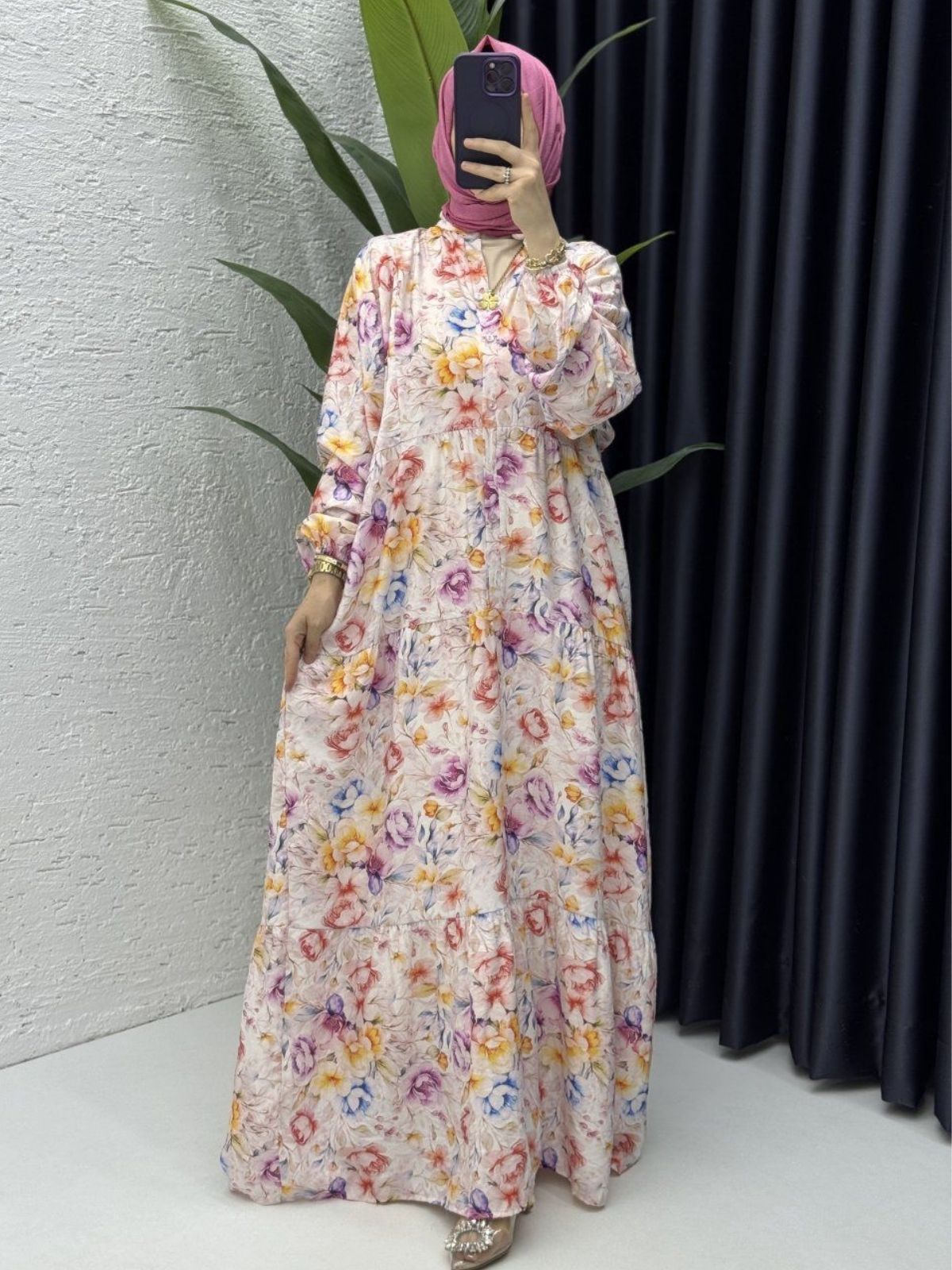 Jasmine Çiçek Bahçesi Elbise ELB100232 - Mercan