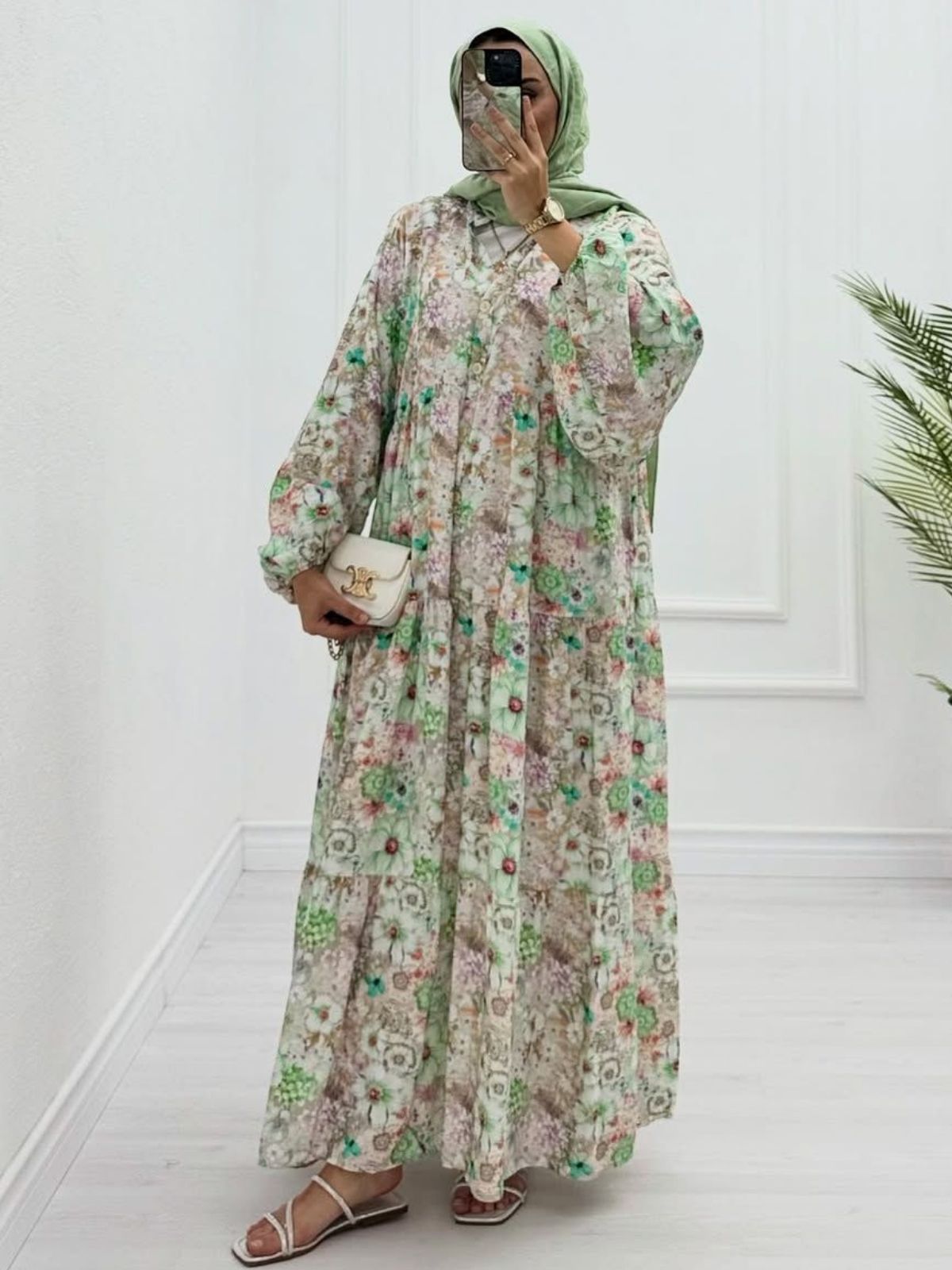 Eleya Çiçek Harmanı Elbise ELB100233 - Çağla