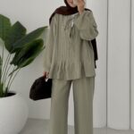 Vool Bağlamalı ASTARLI İkili Takım TK100165 - Haki