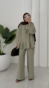 Vool Bağlamalı ASTARLI İkili Takım TK100165 - Haki