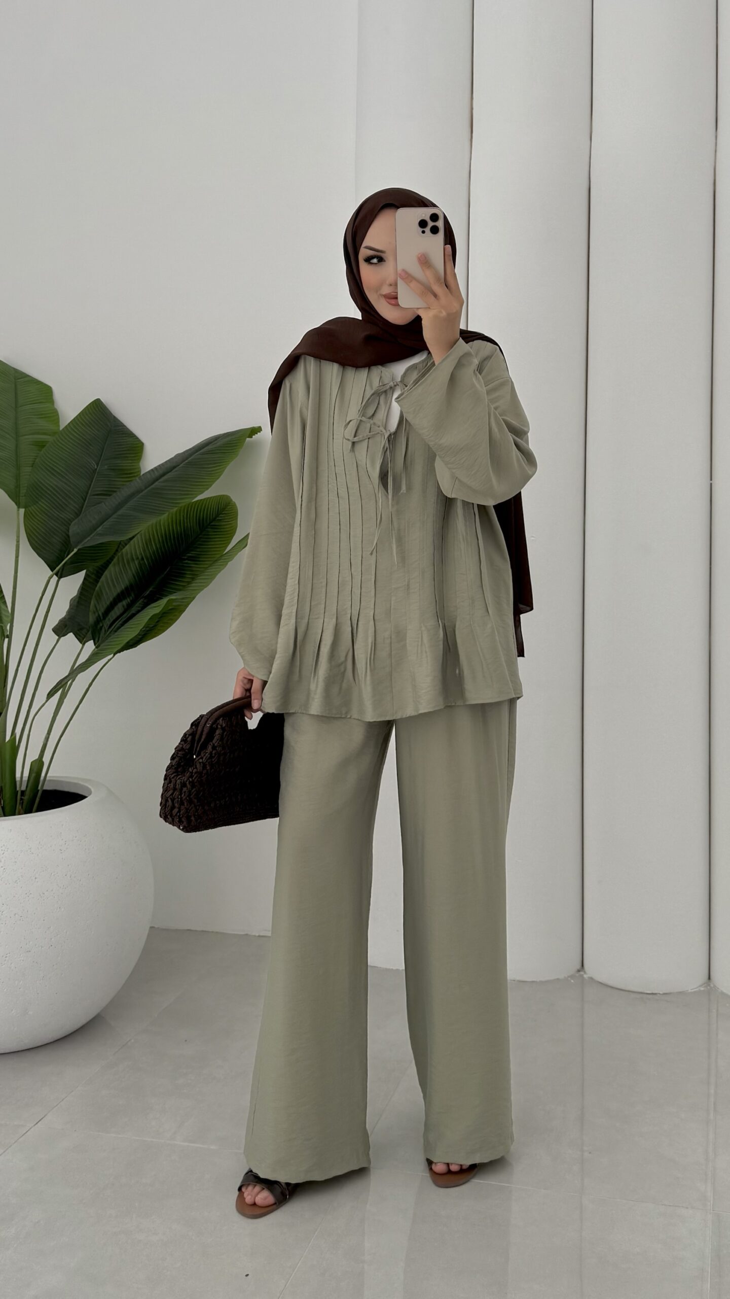 Vool Bağlamalı ASTARLI İkili Takım TK100165 - Haki