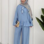 Vool Bağlamalı ASTARLI İkili Takım TK100165 - Mavi