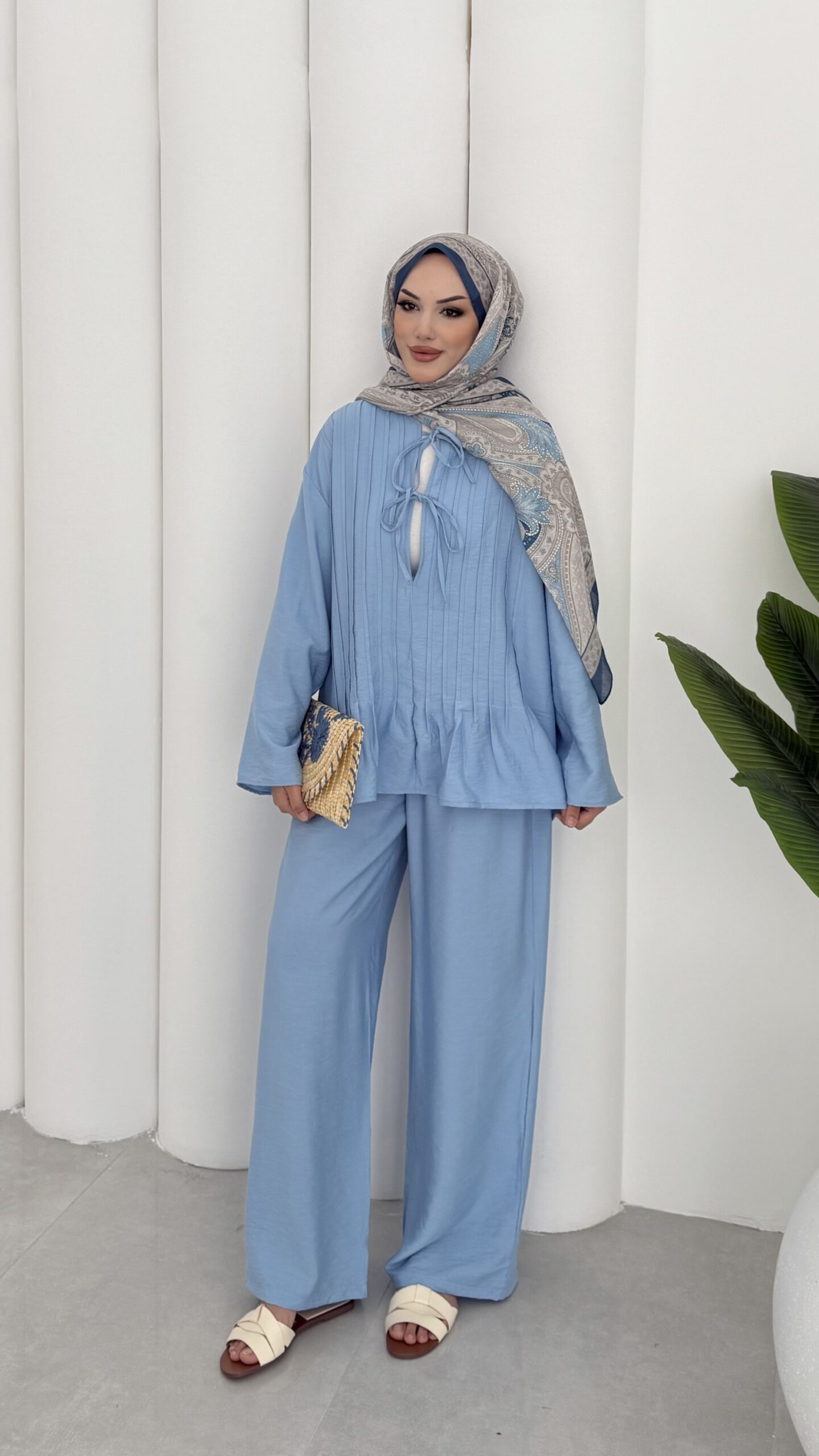 Vool Bağlamalı ASTARLI İkili Takım TK100165 - Mavi