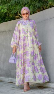 Mimoza Desenli Elbise L100138 -Lavanta