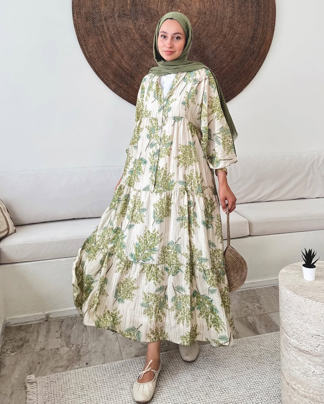 Mimoza Desenli Elbise L100138 - Çağla