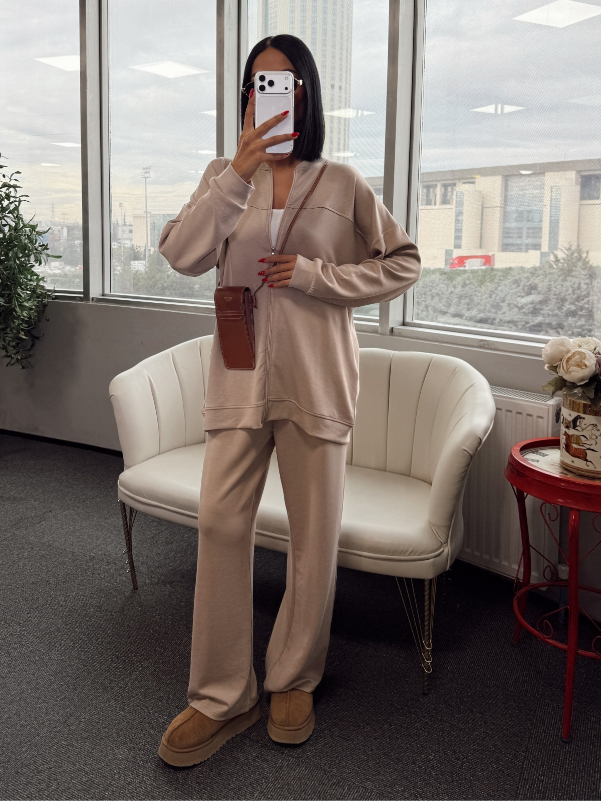 Fermuarlı Basic İkili Takım BÜYÜK BEDEN TK2962 - Karamel - Görsel 2