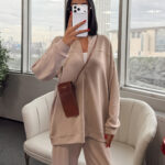 Fermuarlı Basic İkili Takım BÜYÜK BEDEN TK2962   - Karamel