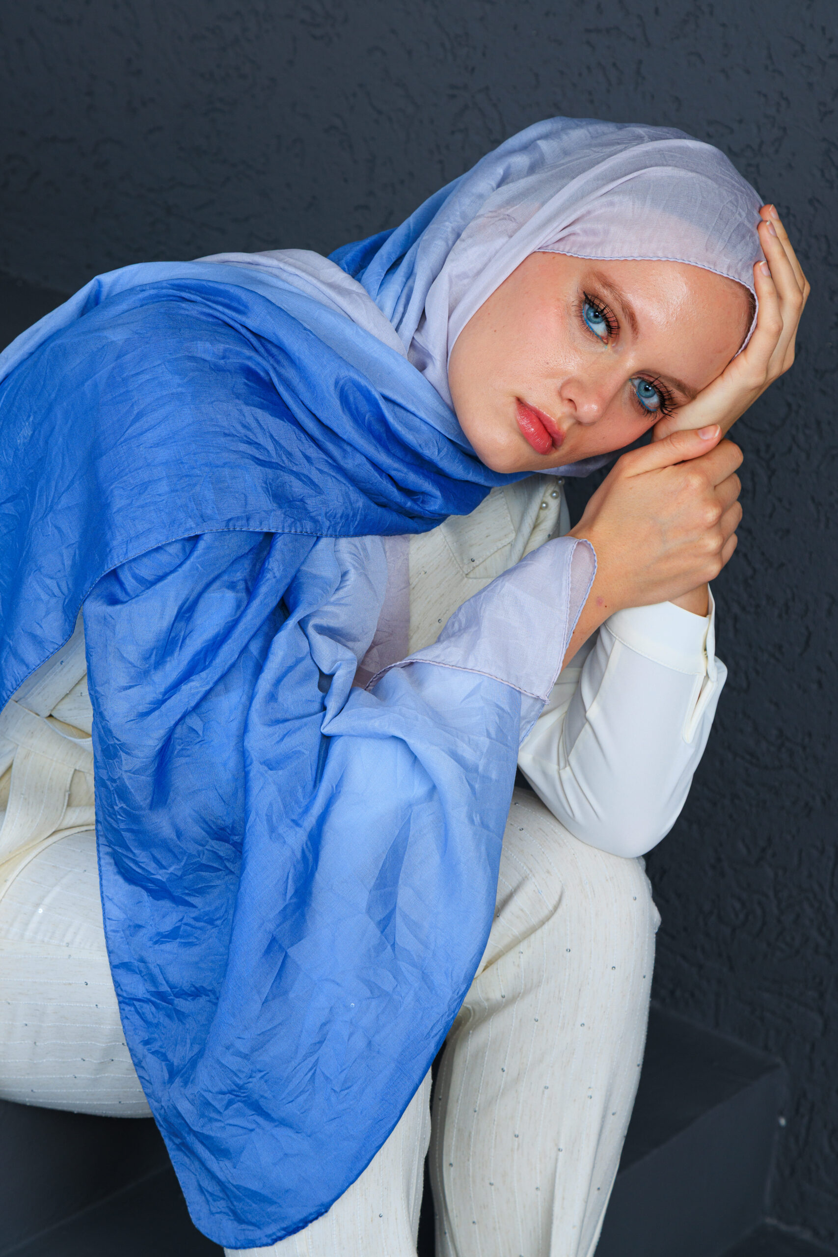 Lotus Şal Serisi- Z-2240 - V-5 - Gök Mavi - Görsel 4