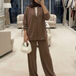 Fermuarlı Basic İkili Takım BÜYÜK BEDEN TK2962   - Karamel