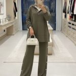 Premium Oysho Çıtçıtlı ı İkili Takım TK100242  - Haki