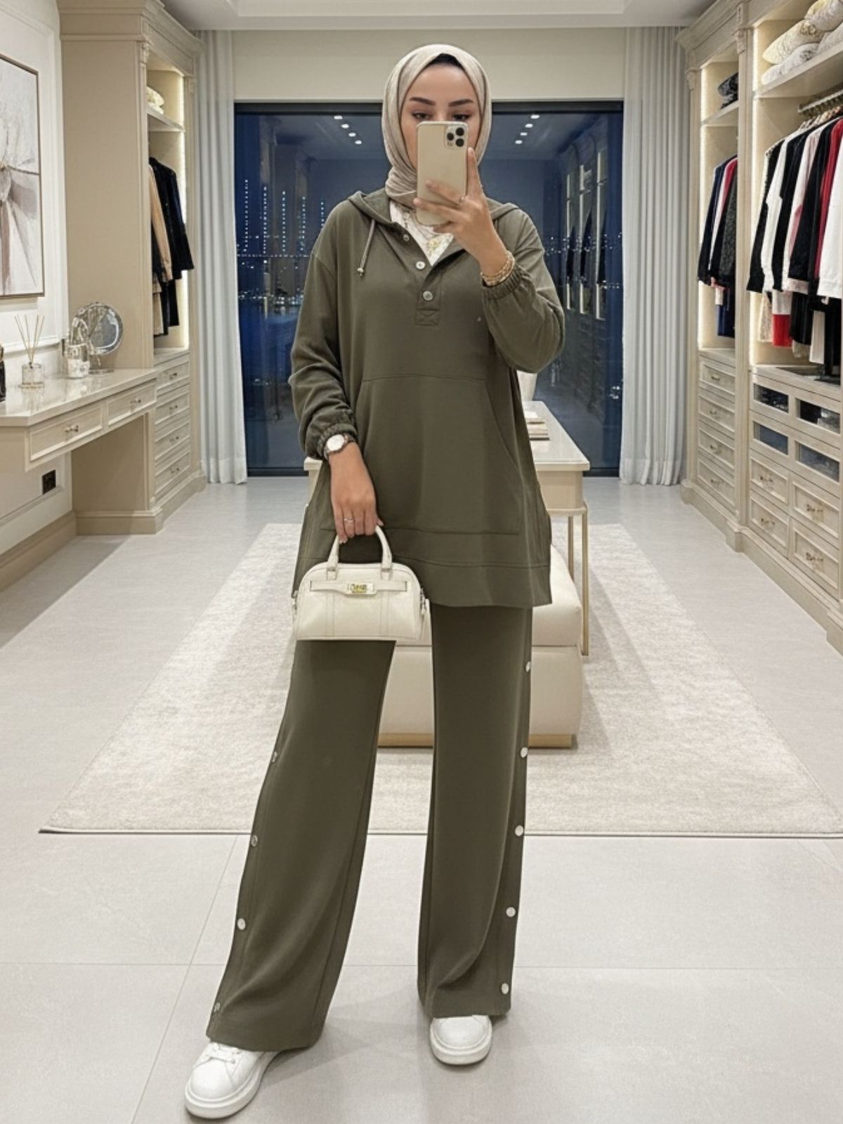 Premium Oysho Çıtçıtlı ı İkili Takım TK100242  - Haki