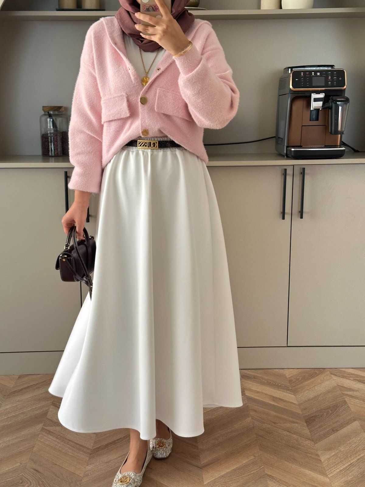 Scuba Kloş Kesim Etek  ETK100260  - Beyaz - Görsel 3