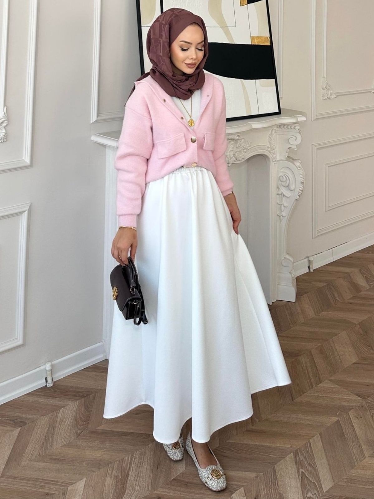 Scuba Kloş Kesim Etek  ETK100260  - Beyaz - Görsel 4