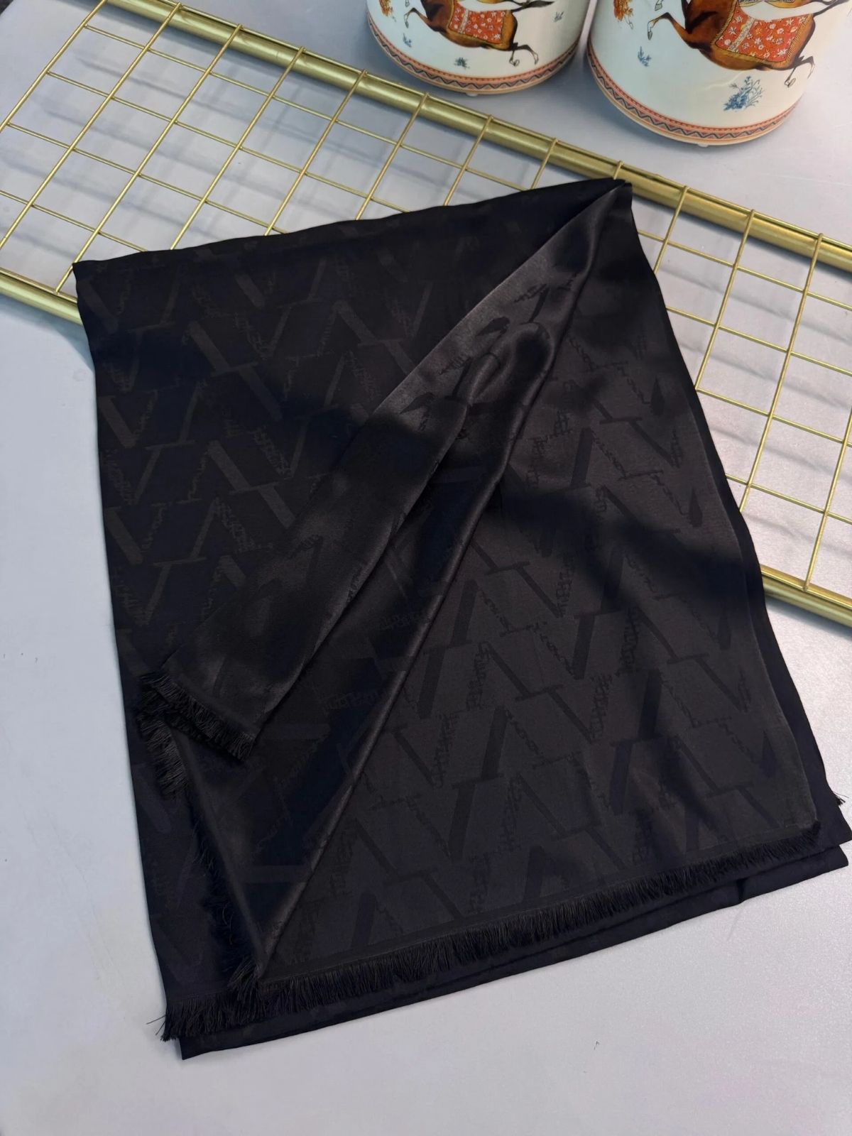 Valentino Çift Taraflı İtalyan Pamuk İpek Şal 44117 - Siyah - Görsel 7