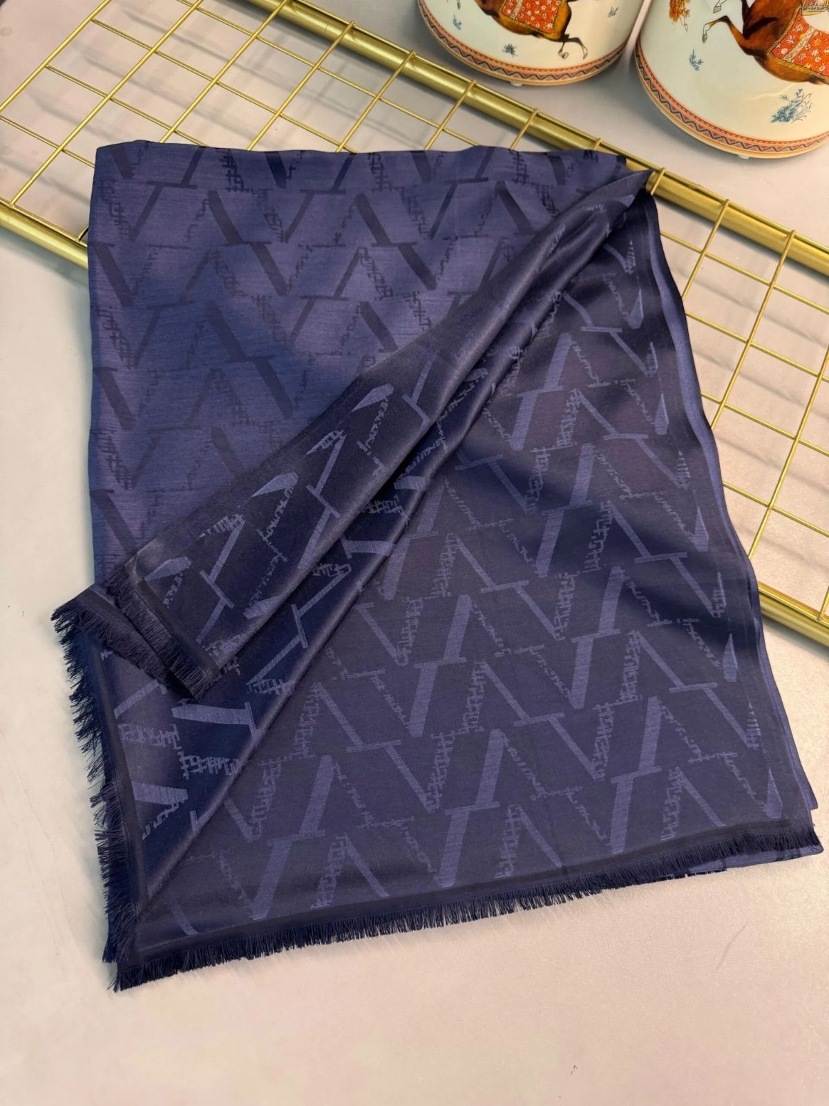 Valentino Çift Taraflı İtalyan Pamuk İpek Şal 44117 - Lacivert - Görsel 5