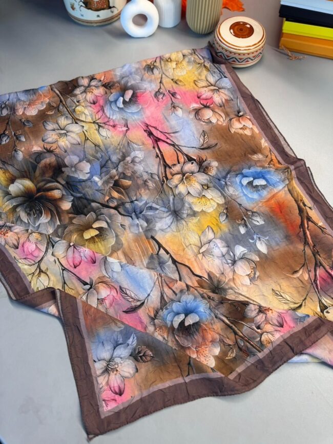 Flowers Kraş Desenli Şal - ŞL100234 - Kestane