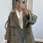 Oversize Omuz Detay  Trençkot DŞ100235 - Haki