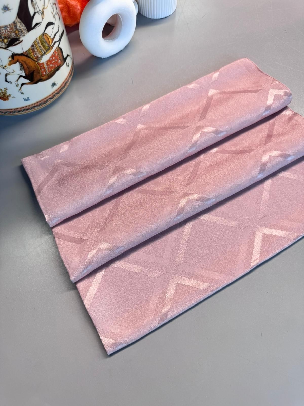 Kristal Kare Desen Jakar Şal - Pamuk Şekeri