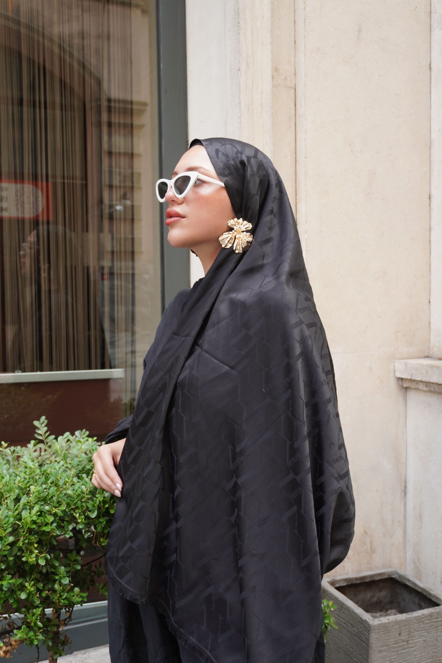 Valentino Çift Taraflı İtalyan Pamuk İpek Şal 44117 - Siyah - Görsel 2