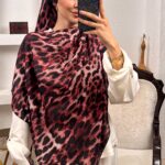Leopar Desen Pamuk İpek Şal 44110 - Bordo