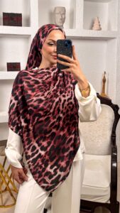 Leopar Desen Pamuk İpek Şal 44110 - Bordo