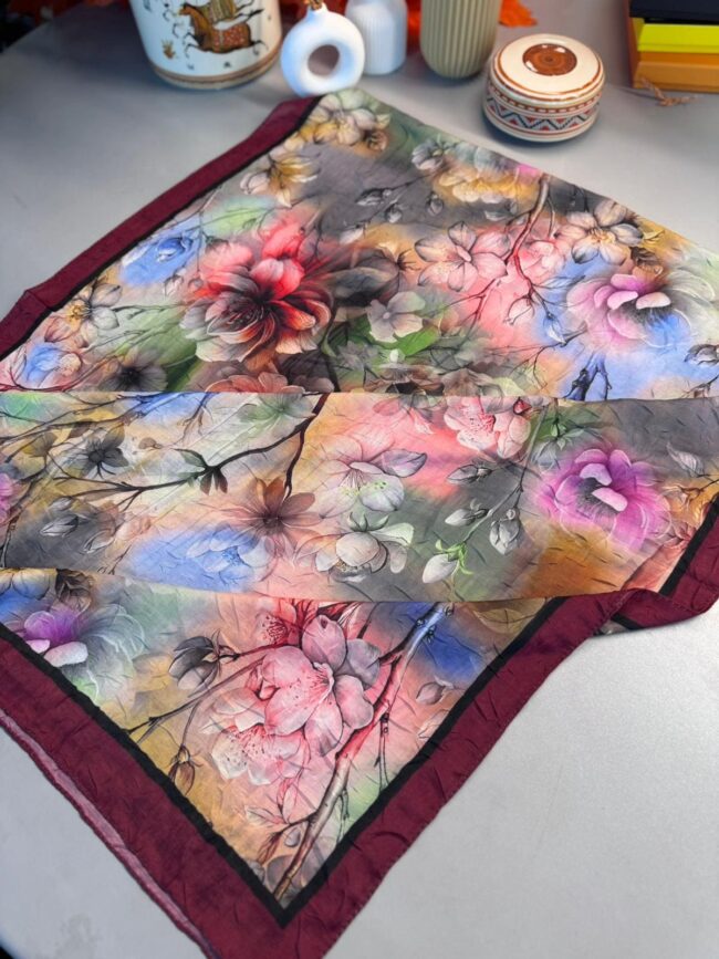 Flowers Kraş Desenli Şal - ŞL100234- Bordo