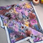 Flowers Kraş Desenli Şal - ŞL100234- Deniz Mavi