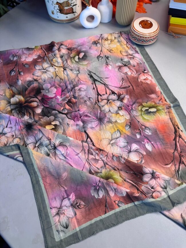 Flowers Kraş Desenli Şal - ŞL100234 - Füme