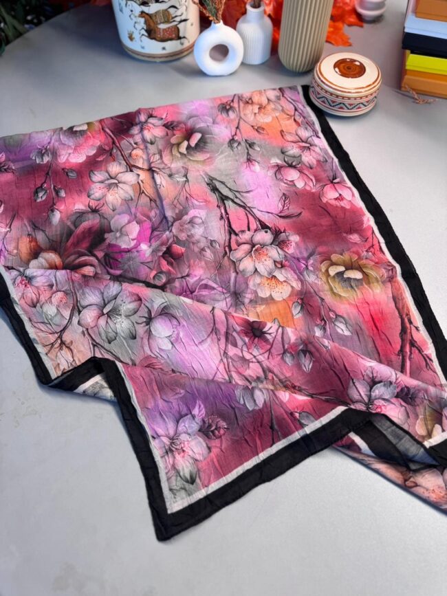 Flowers Kraş Desenli Şal -ŞL100234 - Siyah İnci