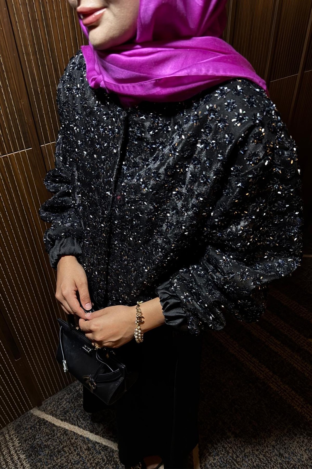 Aura Payetli Saten Ceket CKT100264 - Siyah - Görsel 5