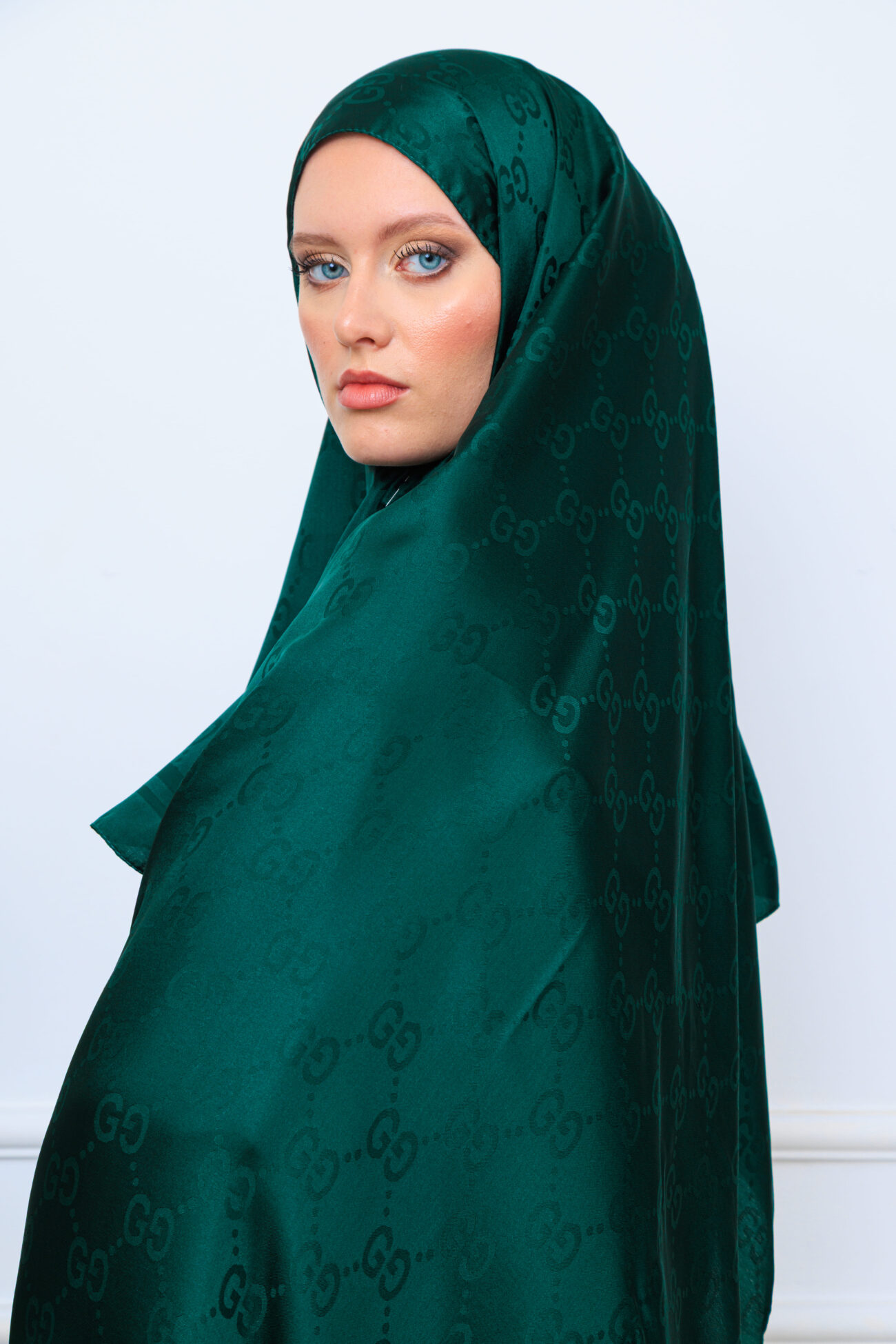 G Desen Pamuk İpeksi Jakar Şal - Zümrüt