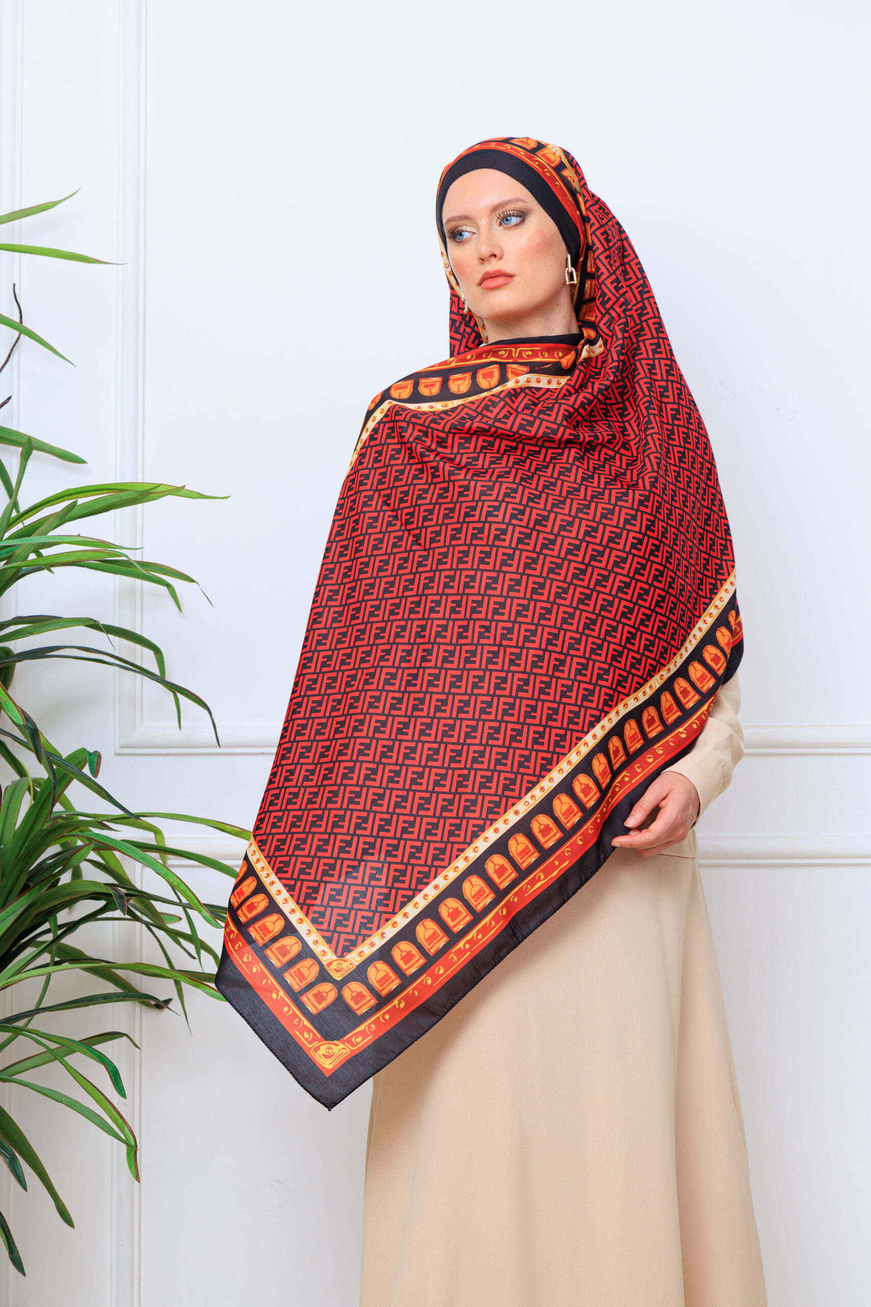 Fendi Monogram Pamuk Soft Şal 64302 - Bordo - Görsel 3