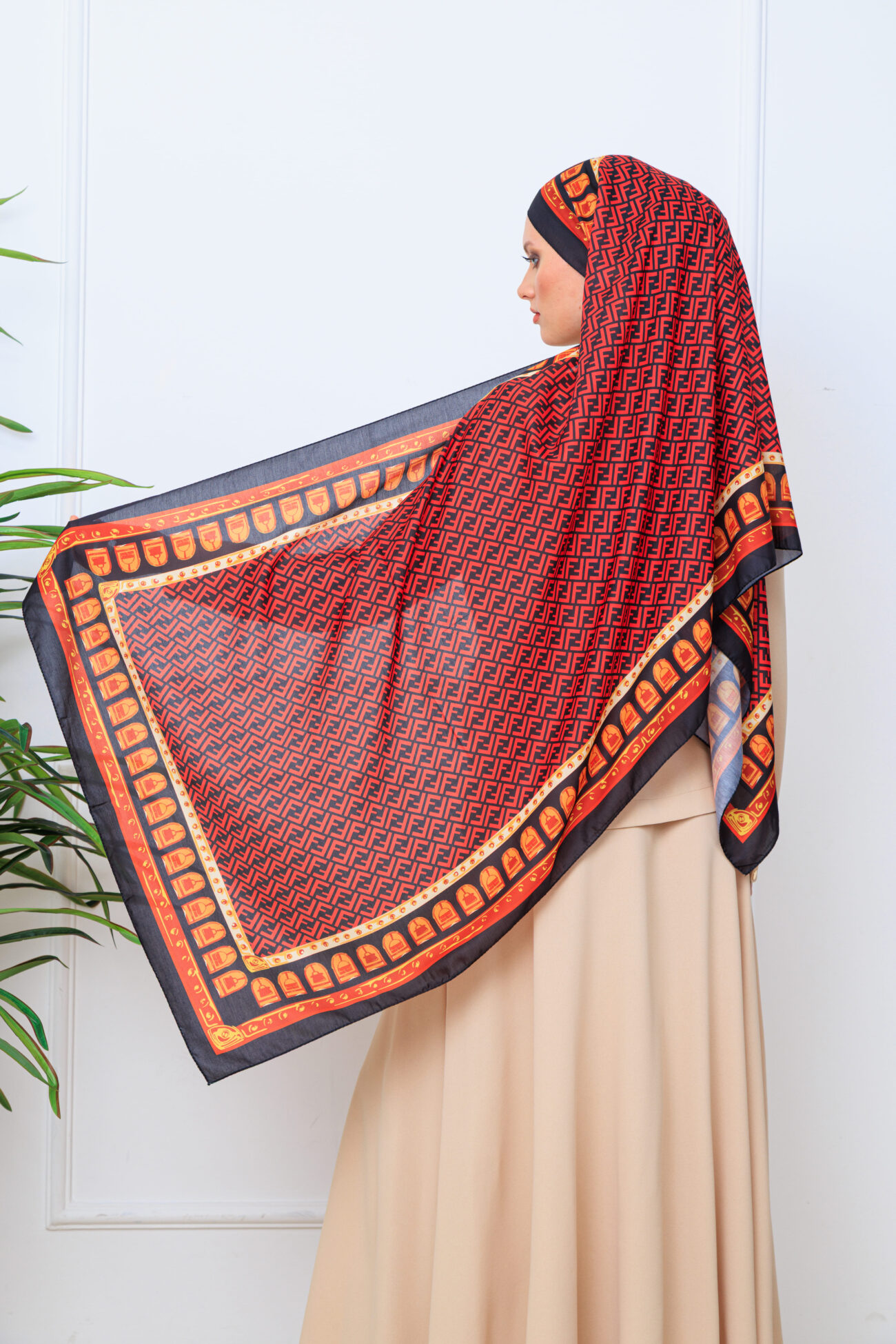 Fendi Monogram Pamuk Soft Şal 64302 - Bordo - Görsel 4