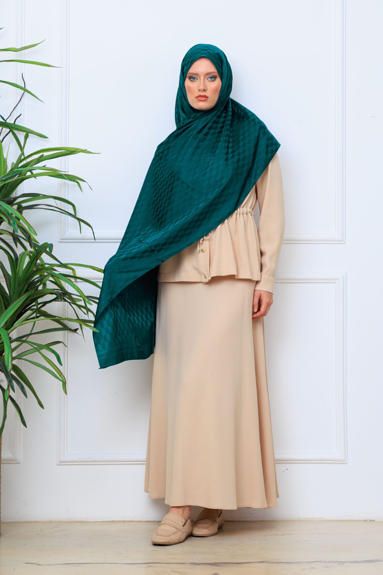 Qoza Desen İpeksi Jakar Şal - Zümrüt - Görsel 3