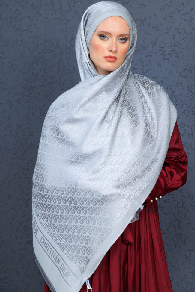 İthal Yün  İpek Şal Tam Set Kutulu Sertifikalı-Gri