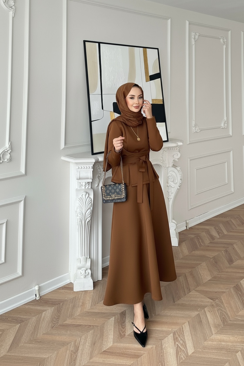 Esla Scuba Etekli Takım(ŞAL HEDİYE) TK100432 - Kahve