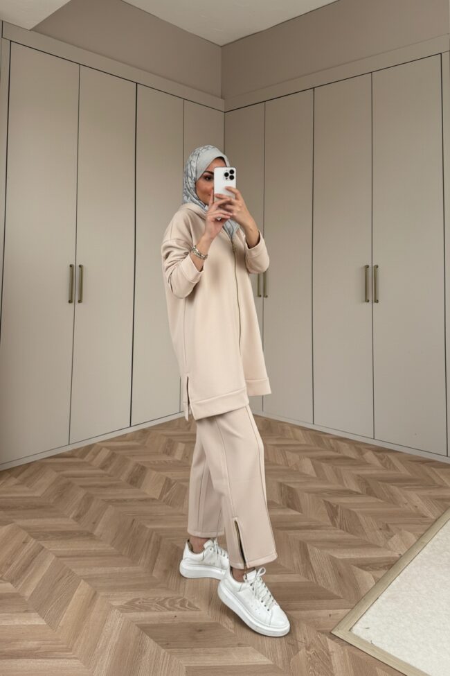 Premium Fermuar Detay Basic İkili Takım TK100430  - Taş