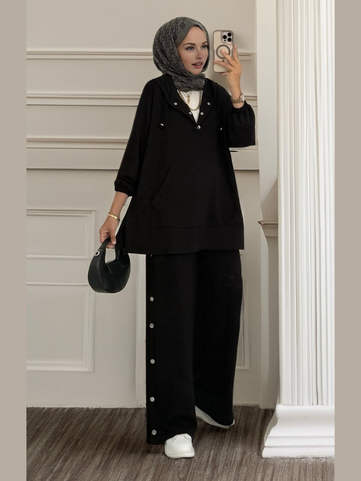 Premium Oysho Çıtçıtlı ı İkili Takım TK100242 - Siyah