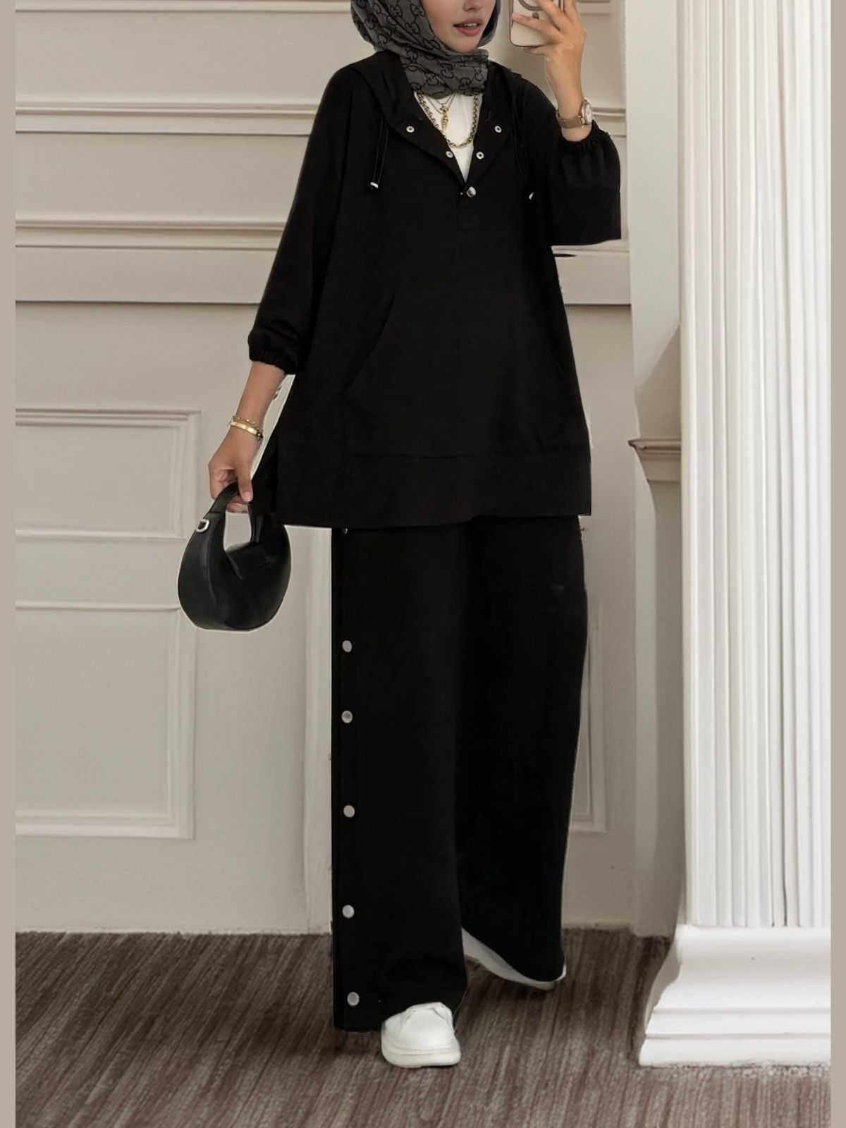 Premium Oysho Çıtçıtlı ı İkili Takım TK100242 - Siyah - Görsel 2