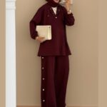 Premium Oysho Çıtçıtlı ı İkili Takım TK100242  - Bordo