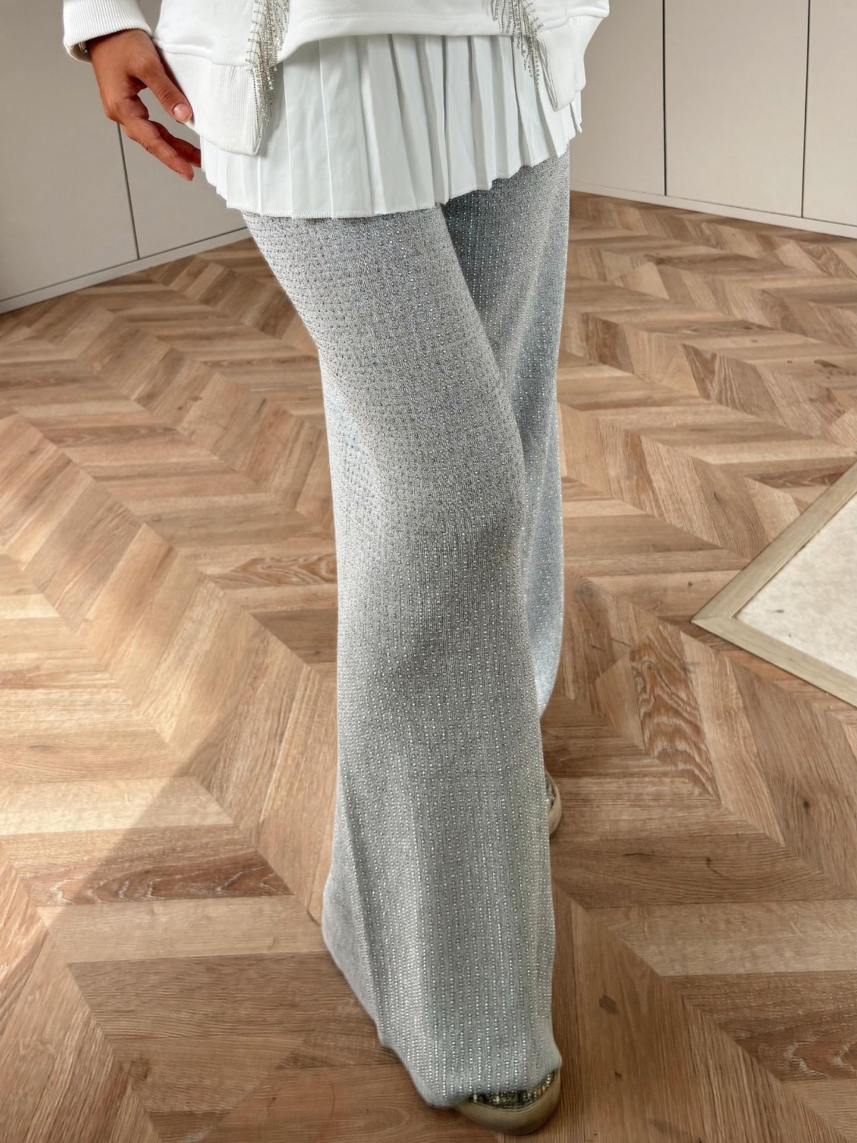 Taşlı Triko Pantolon PNT100293 - Gümüş