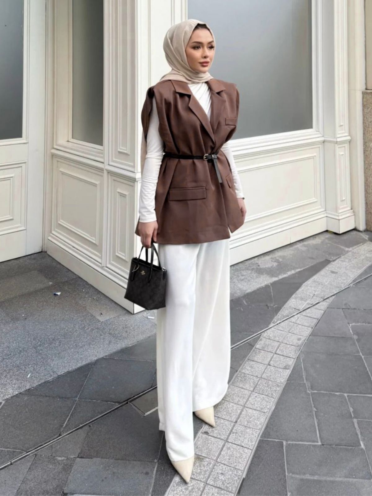 Vatka Detaylı Yelek (Kemer Hediyeli)  DŞ100298 - Acı Kahve