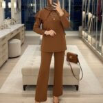 Oysho Omuz Pelerin Detay İkili Takım TK100360  - Taba