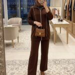 Premium Oysho Şeritli İkili Takım TK100244  -Acı Kahve