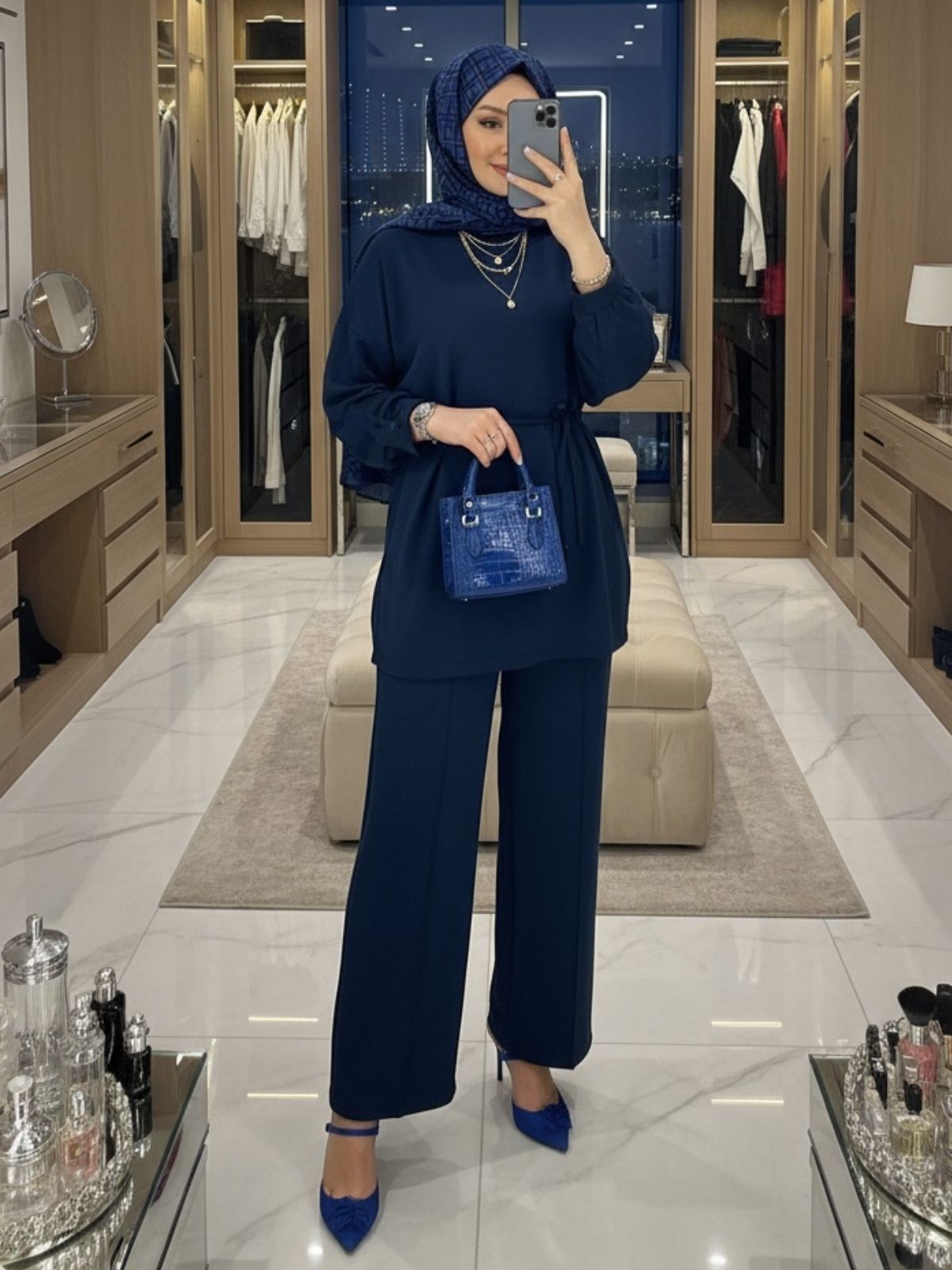 Oysho Premium Bağlamalı İkili Takım TK100240 -Lacivert