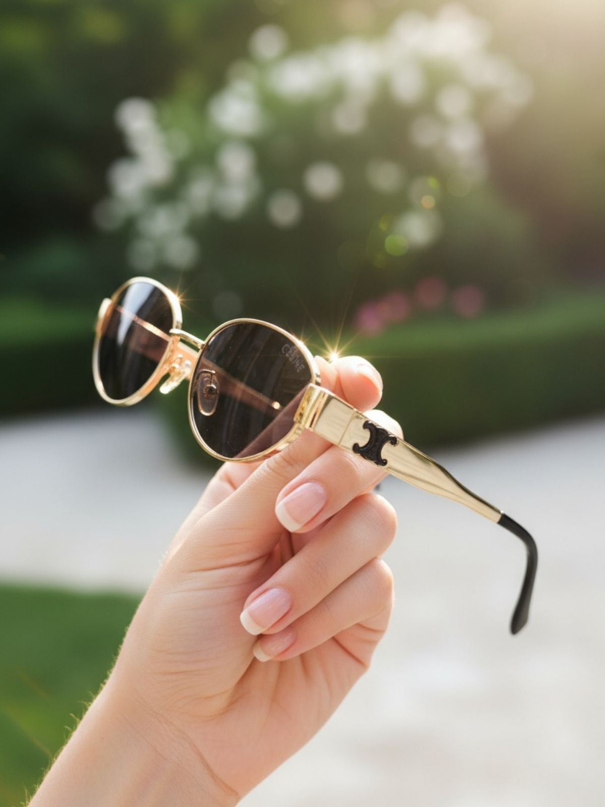 Celine Original Premium Full Set Geometrik Güneş Gözlüğü AKS100368 - Gold Kahve - Görsel 2