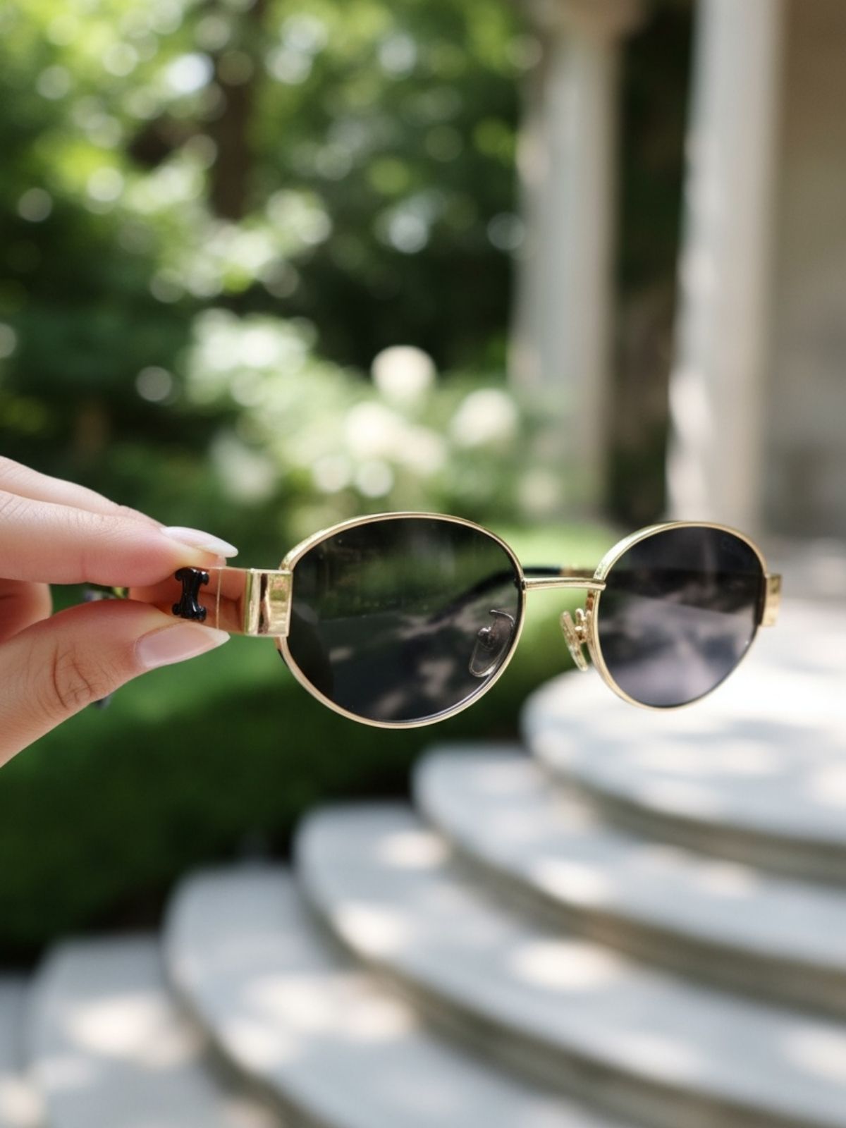 Celine Original Premium Full Set Geometrik Güneş Gözlüğü AKS100368 - Gold Siyah - Görsel 2