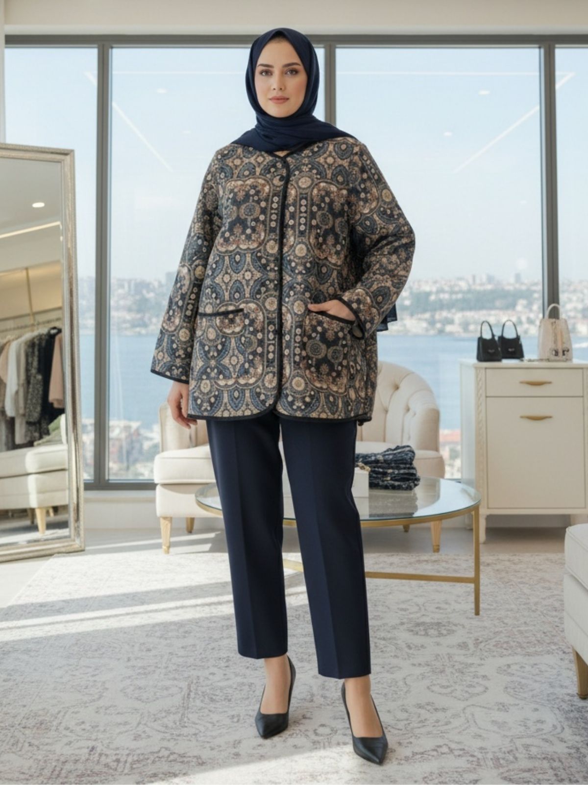 Premium Etnik Tasarım Ceket CKT100366  - Siyah - Görsel 2