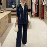 Premium Oysho Şeritli İkili Takım TK100244  - Lacivert