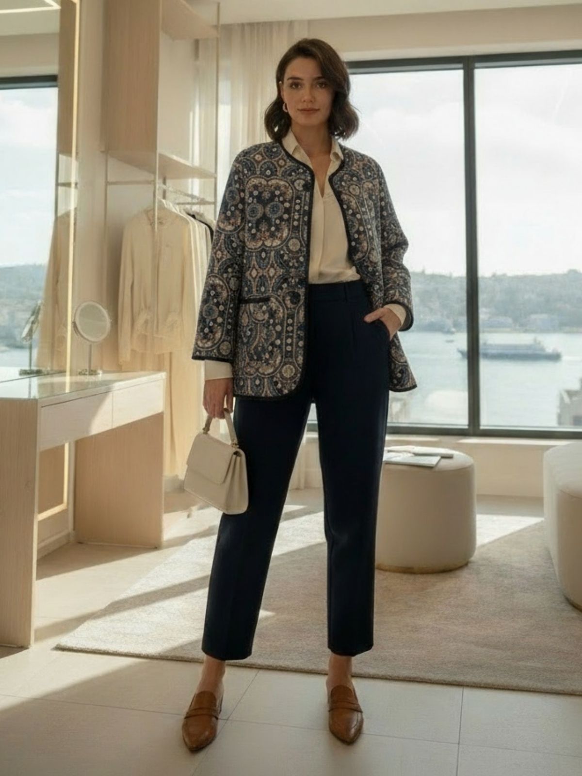 Premium Etnik Tasarım Ceket CKT100366  - Lacivert